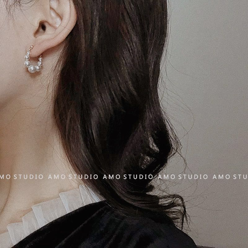 AMO水滴人造珍珠耳环女后挂精致