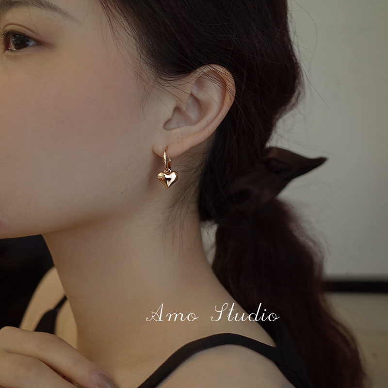 AMO金色爱心吊坠耳环女冷淡风