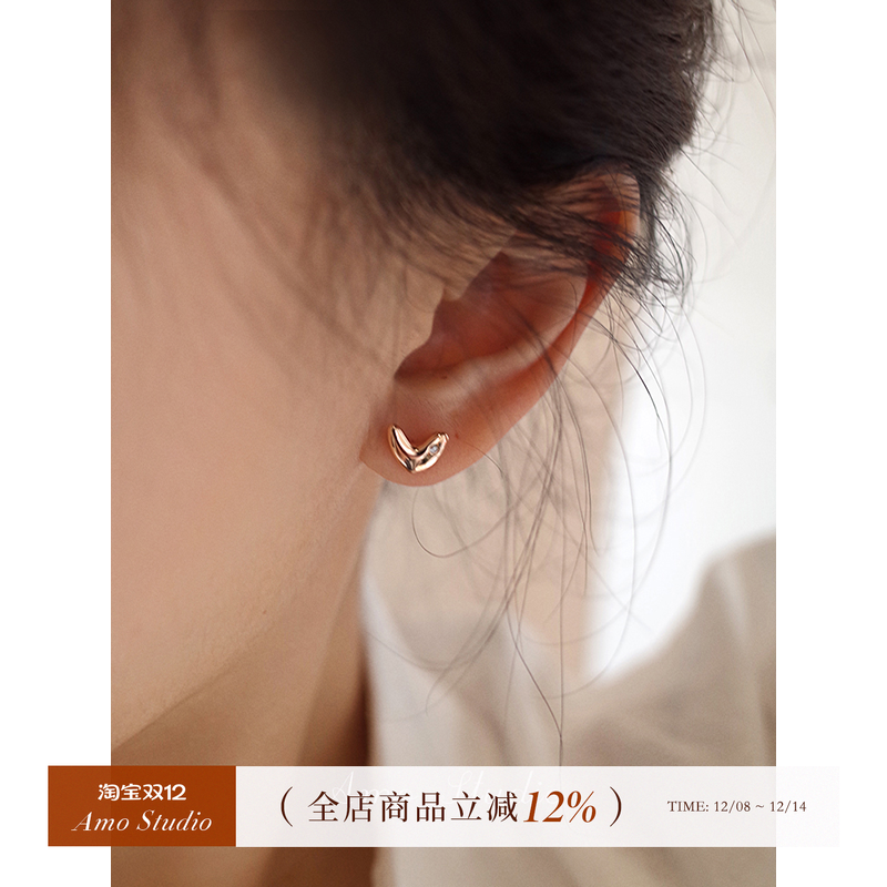 AMO镶钻爱心耳环女银针气质甜美