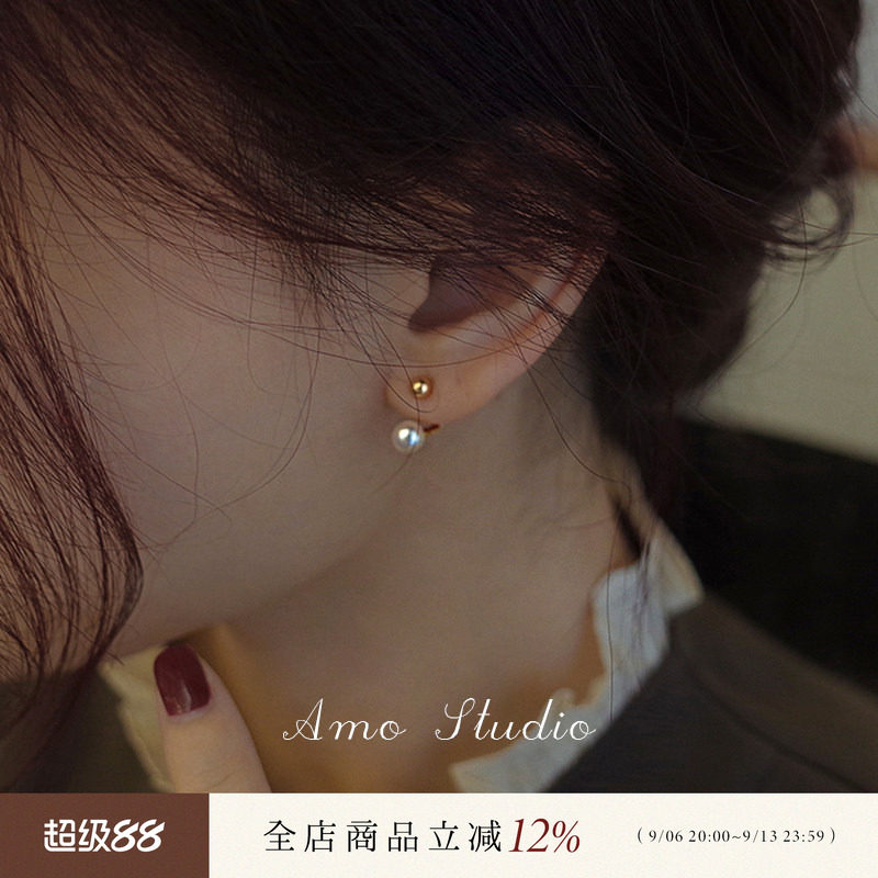 AMO金豆豆后挂珍珠耳环银针多戴图片