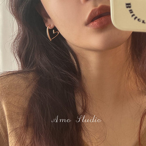 AMO爱心耳环女925银针甜美小众