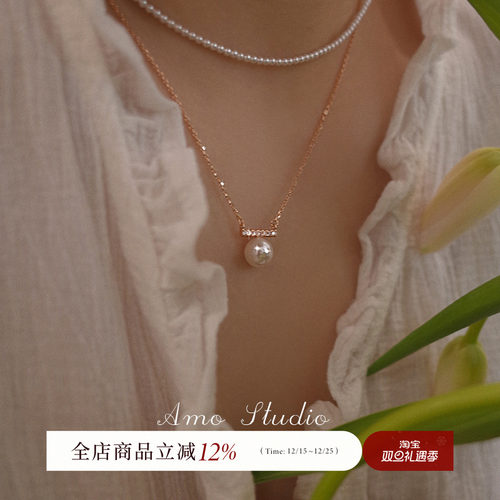AMO平衡木珍珠项链女纯银简约