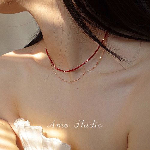 AMO红玛瑙双层项链女本命年过年