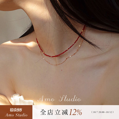 AMO红玛瑙双层项链女本命年过年