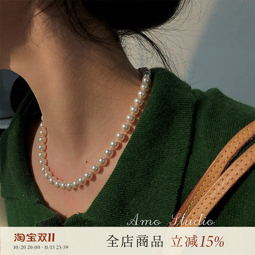AMO人造珍珠项链女复古fever同款