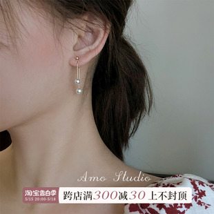 AMO后挂式珍珠耳环女耳饰气质长款高级感耳钉2024年新款潮ins韩国