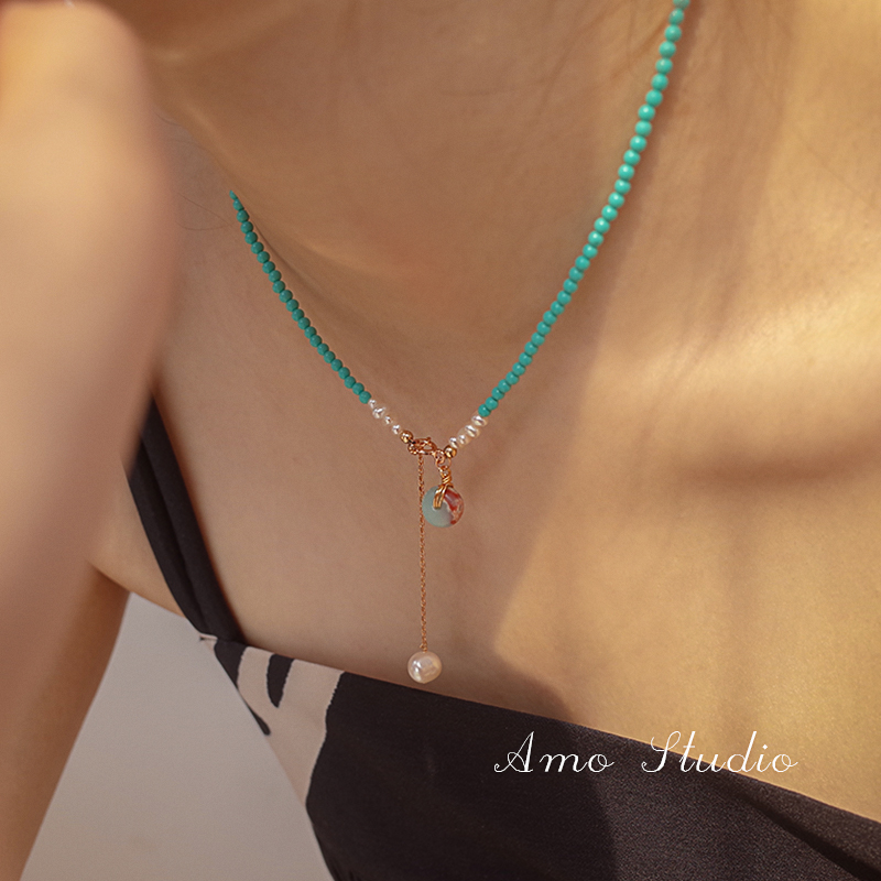 AMO绿松石珍珠项链女轻奢小众