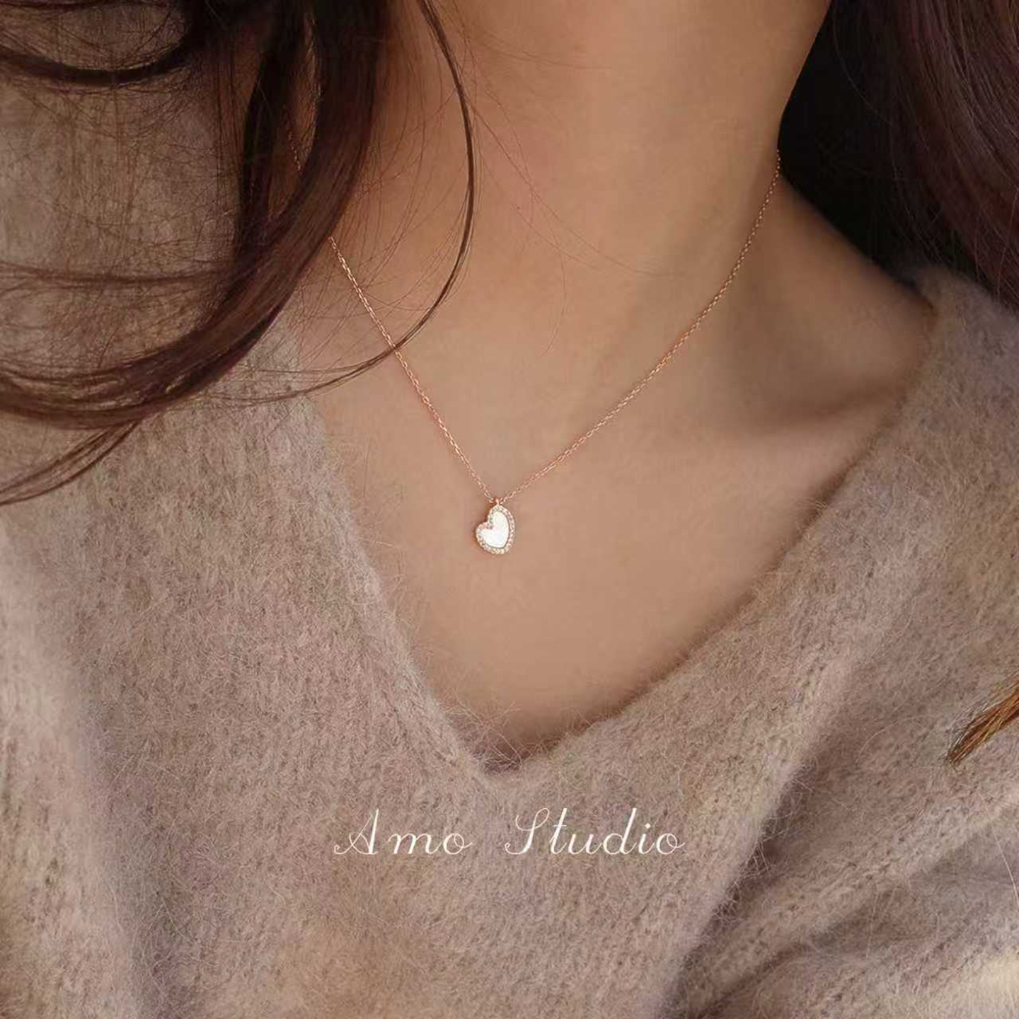 AMO贝壳爱心项链女小众温柔气质