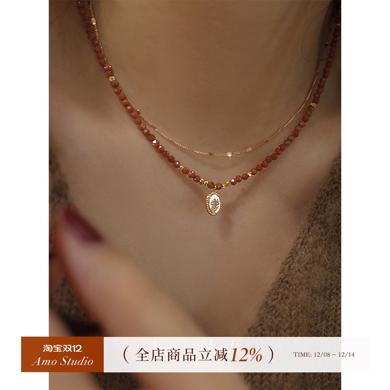 AMO天然金沙石项链女复古轻奢