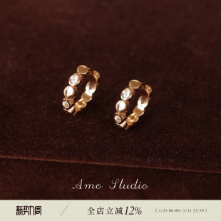 AMO泡泡闪钻圆圈耳扣女小众复古金色耳环简约质感通勤百搭耳饰