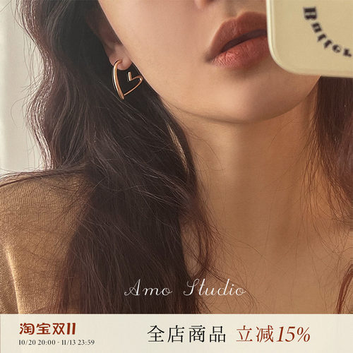 AMO爱心耳环女925银针甜美小众