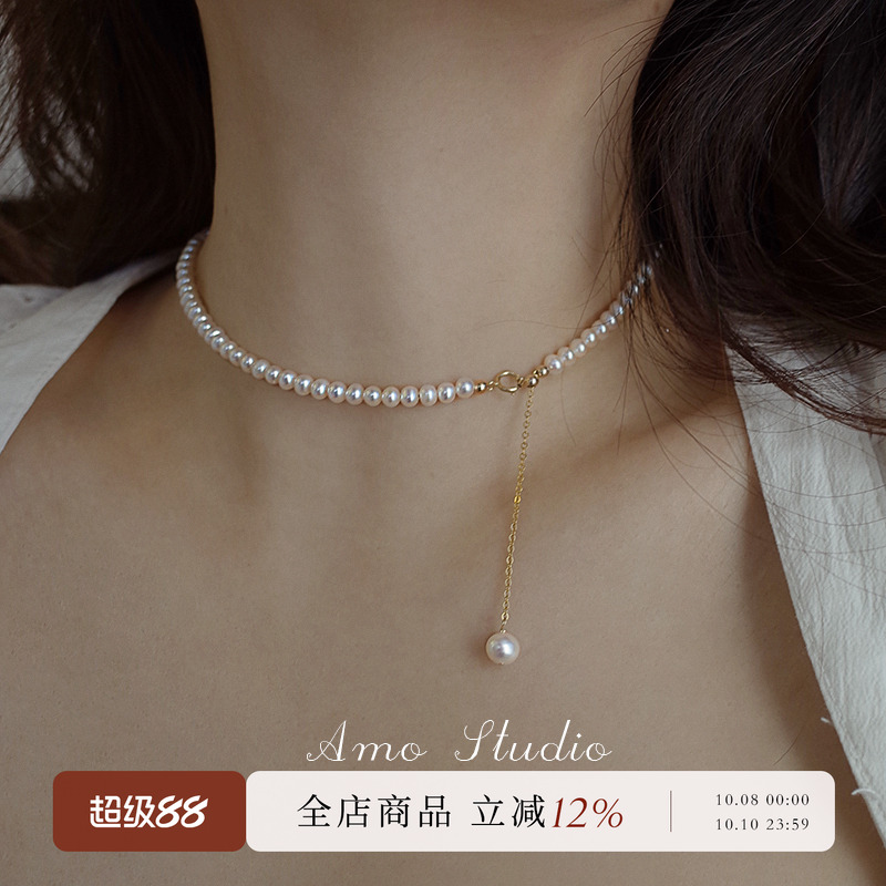 AMO经典天然珍珠锁骨奢小众项链