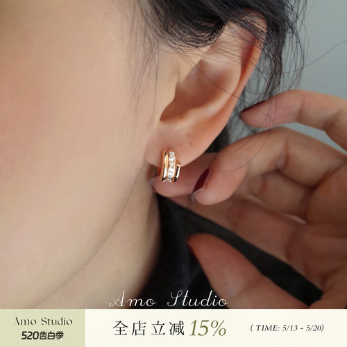 AMO闪钻圆圈耳扣女小众精致气质