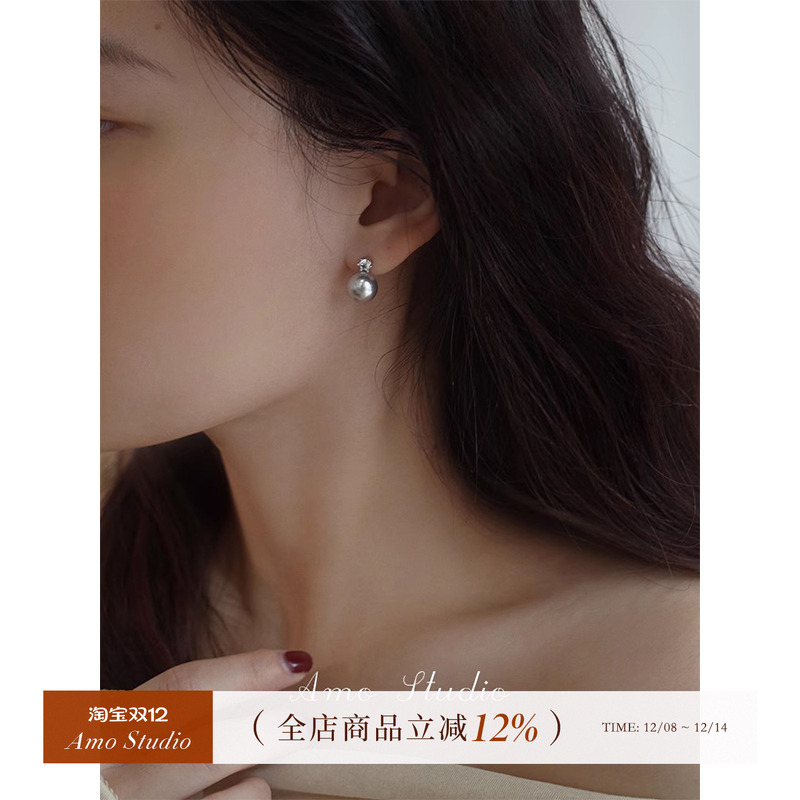 AMO施家人造珍珠耳环经典戴妃款