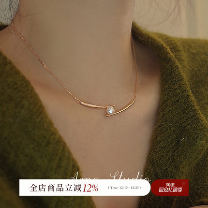 AMO气质微笑天然珍珠项链女纯银轻奢小众设计高级毛衣2025年新款