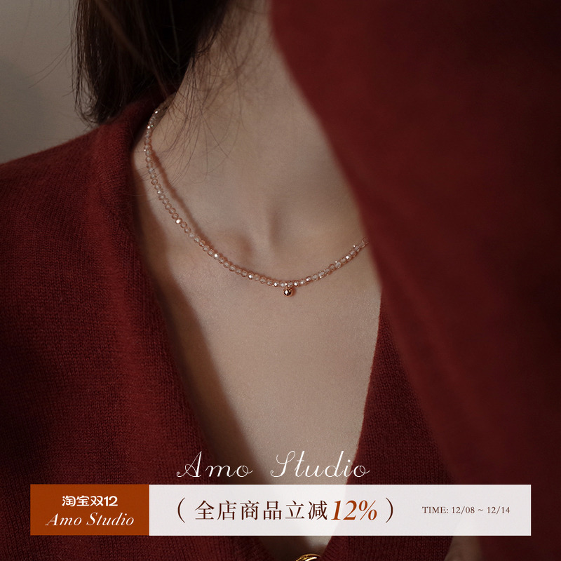 AMO超闪串珠项链女纯银简约基础