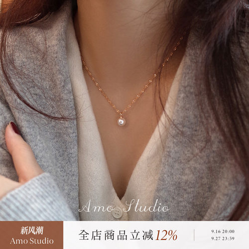 单颗珍珠项链纯银经典百搭简约