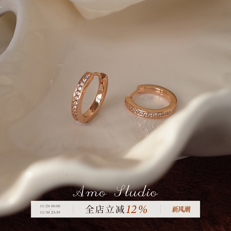 超闪满钻金色圈圈耳扣轻奢高级