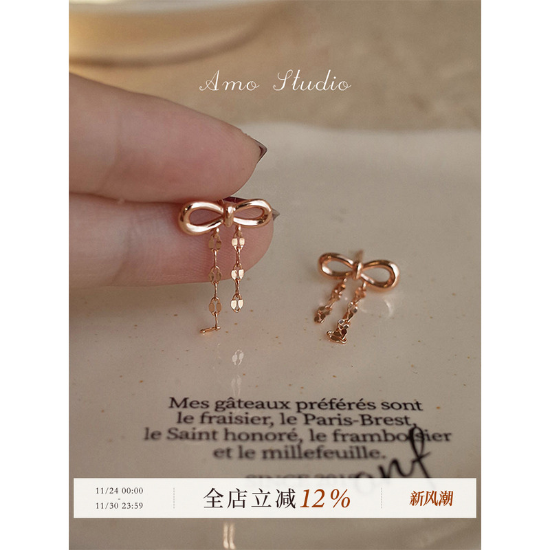 AMO蝴蝶结流苏耳环女温柔气质