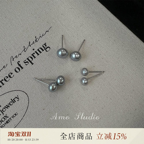AMO天然珍珠耳钉女纯银小巧精致