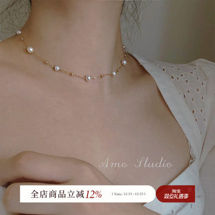 AMO星云14K包金珍珠项链女锁骨链2025年新款小众设计轻奢高级感