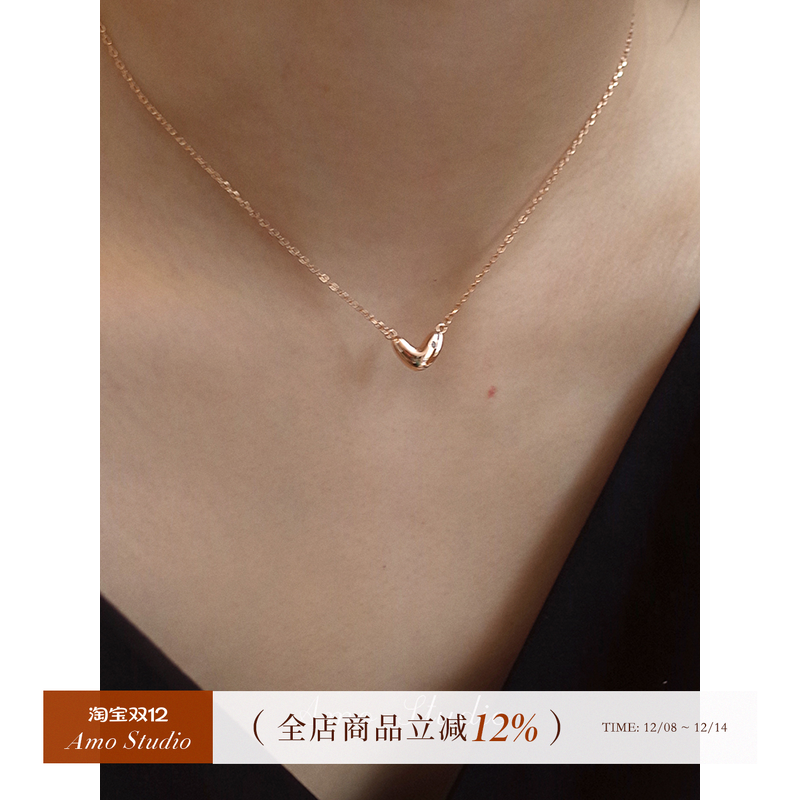 AMO镶钻爱心项链女纯银简约甜美