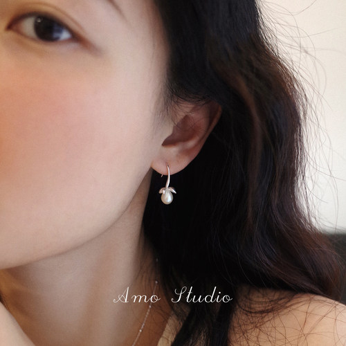 AMO天然珍珠花朵耳环女温柔甜美