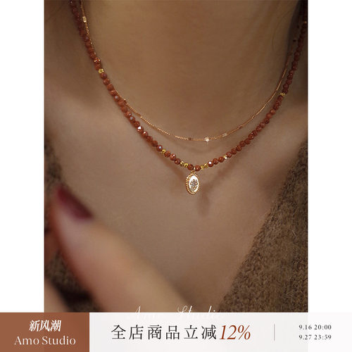 AMO天然金沙石项链女复古轻奢