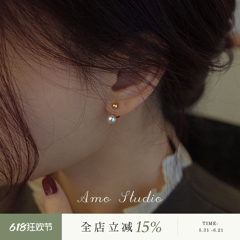 AMO金珠豆豆天然珍珠耳钉女银针轻奢小众设计耳环2026新高级耳饰