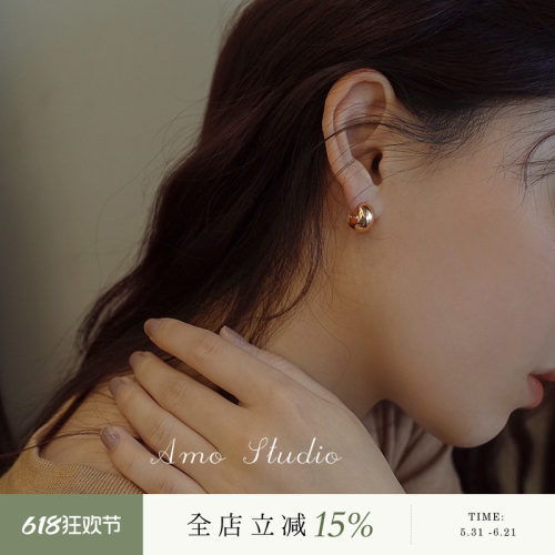 AMOC形金色耳环女银针简约小众