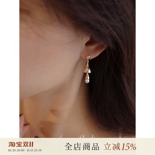风铃铃铛人造珍珠耳环女小众复古