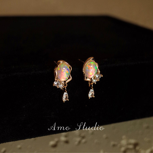 AMO独特绝美合成欧泊耳环女复古