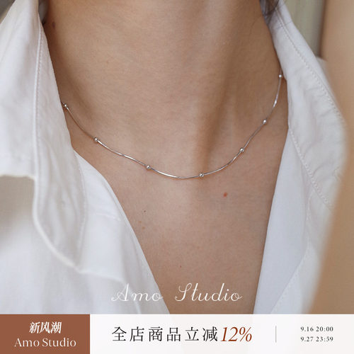 AMO满天星圆珠蛇骨链项链纯银