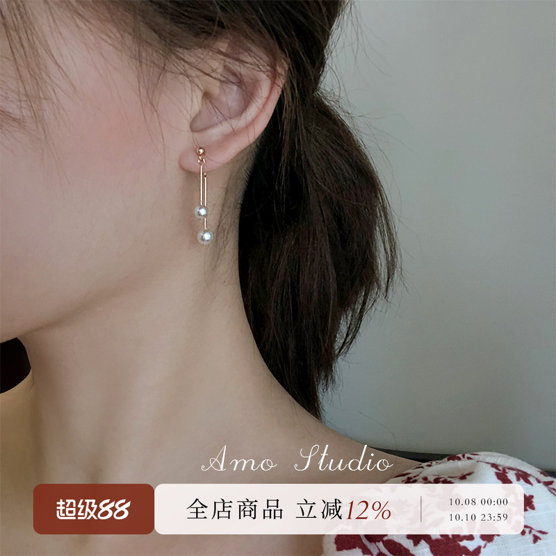 amo后挂式高级感新款潮珍珠耳环