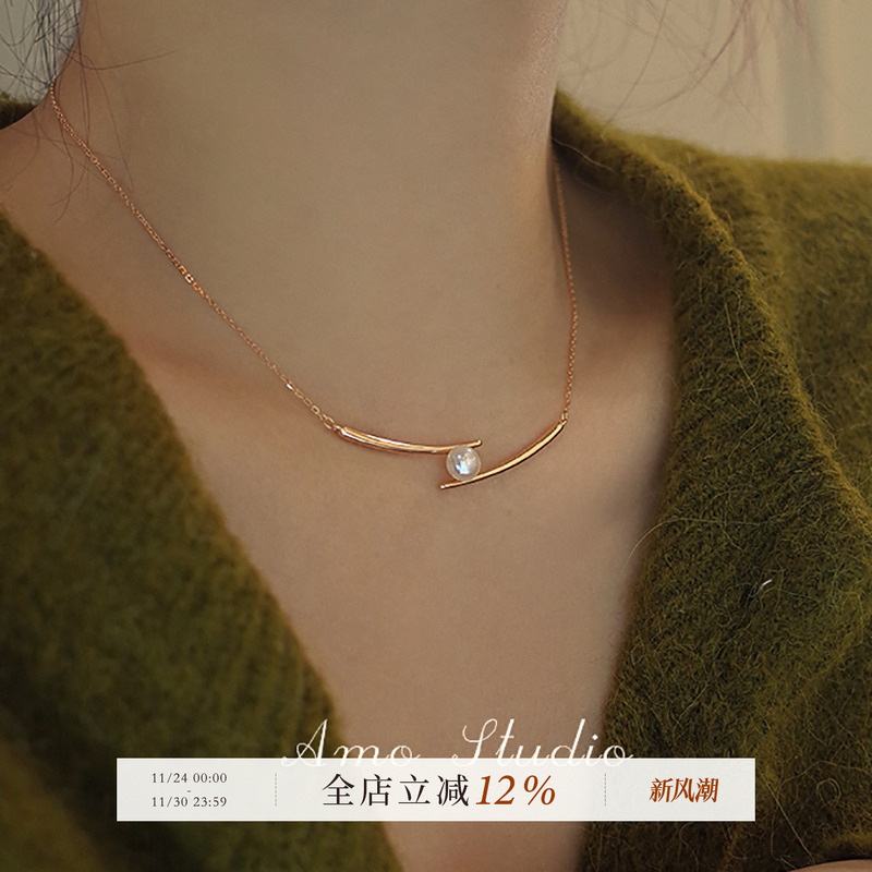 AMO微笑珍珠项链纯银复古气质