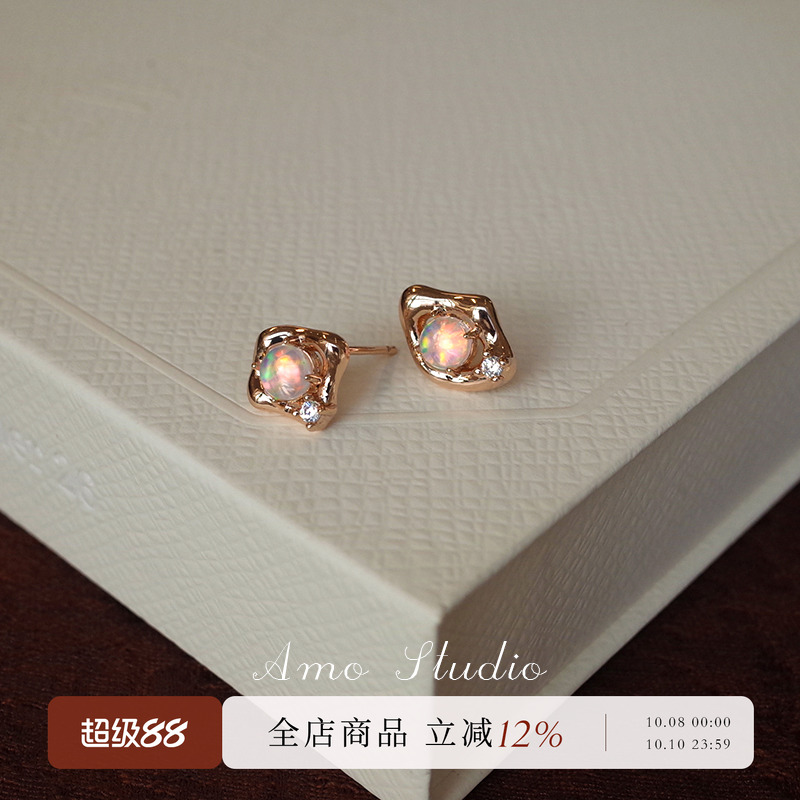 AMO不对称合成欧泊耳钉法式气质