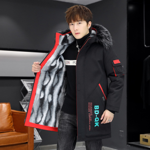 羽绒服男2023冬款潮牌中长款青年羽绒棉服帅气学生冬季加绒派克服