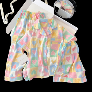 儿童睡衣夏季 女童三件套短袖 女孩公主风家居服套装 云朵棉2026新款