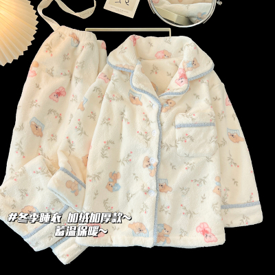 儿童睡衣秋冬季珊瑚绒女孩加厚加绒2025新款女童卡通法兰绒家居服