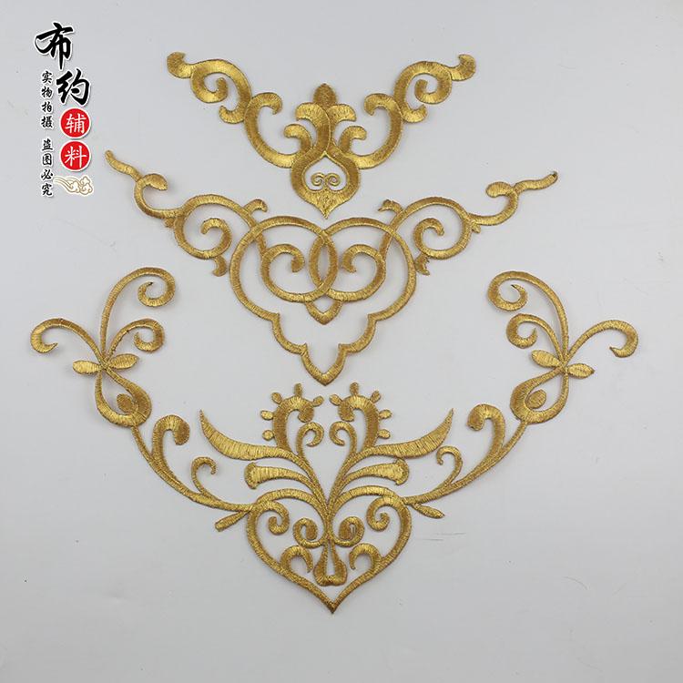 新品金银色刺绣胸花领花舞蹈民族服装窗帘家居布艺贴花烫花cos