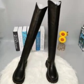 真皮瘦瘦高筒靴女平底2024年冬季 加绒后拉链弹力过膝高筒长靴骑士