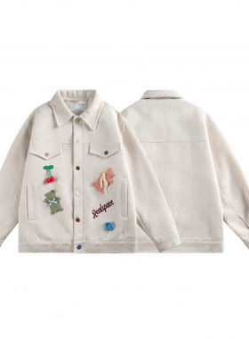 REAL SPACE秋季复古小香风贴布翻领夹克男女潮牌宽松情侣设计外套