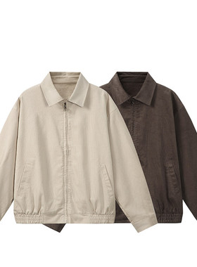 YANSANXIA拼接格子立领巴恩风夹克男秋季设计感休闲灯芯绒外套