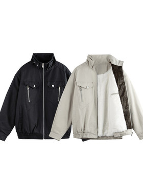 STUDIO ONE加绒工装夹克男 宽松立领多口袋保暖外套 潮流休闲上衣