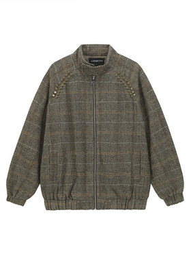 SANWEIYU 2025秋季新款潮牌复古男女秋装纯色铆钉简约夹克外套