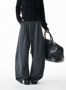 PUBIE立体垂感宽松阔腿加绒裤子男冬季2025新款潮牌弯刀裤休闲裤