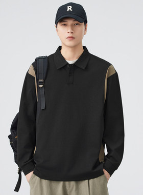 POLO衫男款拼色翻领撞色长袖卫衣秋季新款ins痞帅潮牌男装外套潮