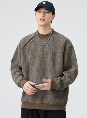 仿毛衣针织卫衣男2025新款重磅美式男装大码男士潮牌圆领衣服春秋