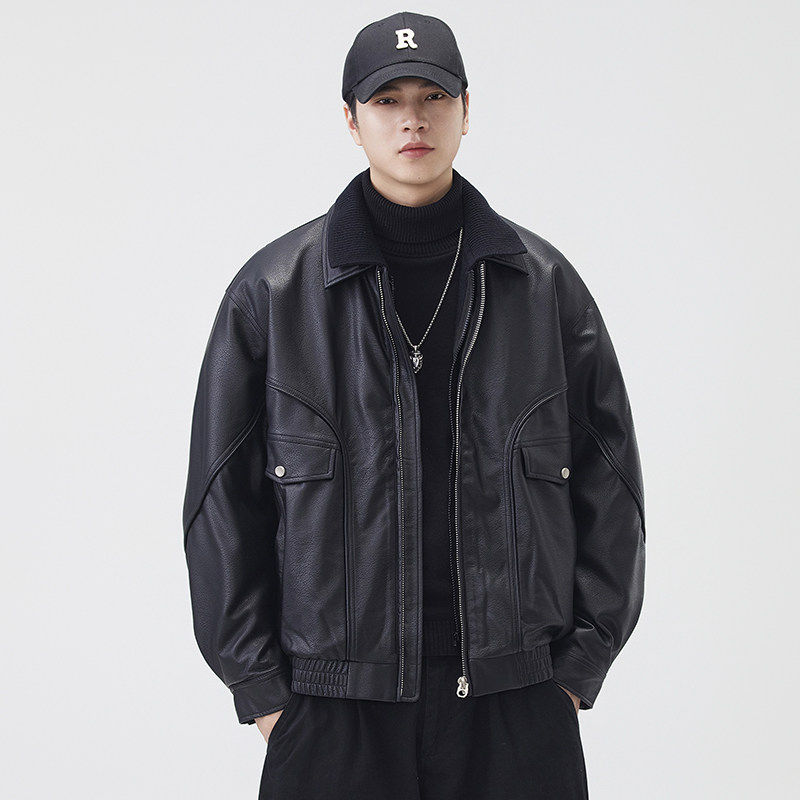 BRUSHKA90鸭绒PU皮衣羽绒服男士冬季加厚2025新款潮流夹克外套男