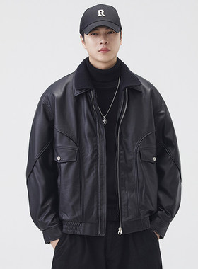 BRUSHKA90鸭绒PU皮衣羽绒服男士冬季加厚2025新款潮流夹克外套男